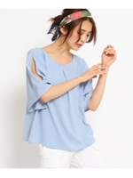 スリット入りフレアブラウス/ブルー(692)