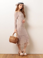 かぎ針オフショルダーマキシワンピース/オフホワイト