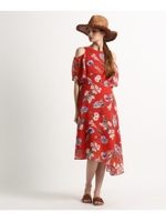 ショルダーカットフラワーワンピース/レッド(162)