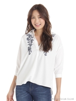 刺繍スキッパーシャツ/オフホワイト