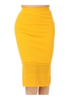 透かし切替えリブニットスカート/YELLOW
