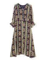 ストライプエスニック柄ワンピース/グリーン系1(131)