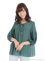 袖刺繍7分袖ブラウス/ミドリ