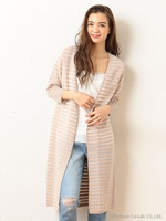 透かしボーダーロングカーディガン/ベージュ