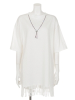 【chille anap】裾フリンジコンチョネックレス刺繍Tシャツ/WH