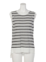 ハイスペックニットボーダーバックリボンノースリ/柄WHT