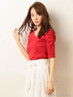 ワイドリブＶネックプルオーバー/レッド