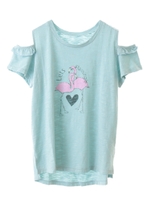 フラミンゴプリントオープンショルダーＴシャツ/ネイビー