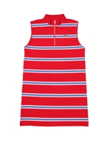 STRIPED STAND NECK HALF ZIP DRESS/ブラック