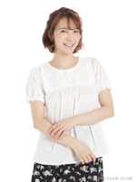 ヨーク切替シェル刺繍ブラウス/ホワイト