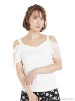 肩開きバックリボンカットソー/ホワイト