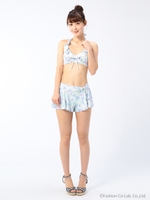 水彩フラワービキニ3点セット/パウダーブルー