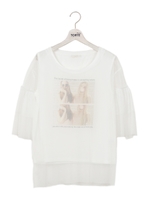 袖フリルチュールレイヤードTシャツ/ホワイト