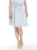 リボンベルトミディーカラースカート/ライトブルー