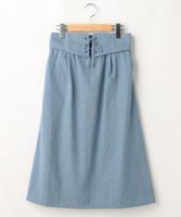 共ベルト付きデニムミモレ丈スカート