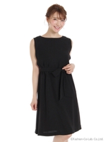 ウエストリボン2トーンワンピース/ブラック