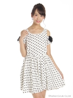 リボン付ドット柄ワンピース/ホワイト