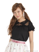 オーガンジー衿ブラウス/ピンク