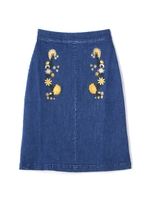 フラワー刺しゅうデニムスカート/ネイビー(120)