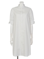 【Kalen】DOT PRINT COTTON  SHIRT DRESS/WHITE*NAVY