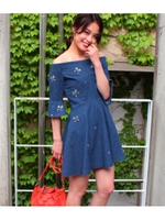 【chilleanap】デニム刺繍フレアワンピース/BL