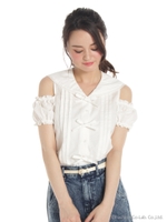 フロントリボンオフショルセーラーブラウス/ピンク