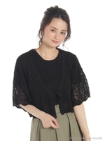 透かし編みスカラップデザイントップス/ブラック