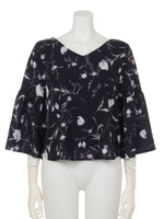 VネックギャザースリーブBL/ミックス1