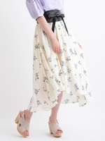 ＊サッシュベルト付花柄スカート/イエロー