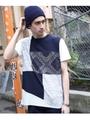 パターンパッチワークTシャツ/ブルー(592)