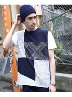 パターンパッチワークTシャツ/ブルー(592)
