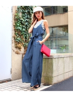 【chille anap】ウエストリボンデニムオールインワン/BL