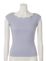 スカラップネックトップス/ブラック