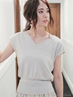 アクセツキVネックニットTOPS/ライトグレー