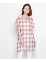 ◆麻シルク混シアーチェックワンピース/レッド(262)