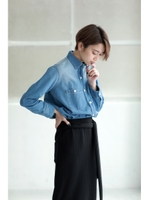 【AZUL by moussy】タテヨコスラブデニムシャツ/L/BLU