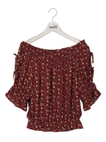 オフショル袖リボンブラウス/レッド