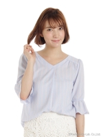 Ｖネックストライプブラウス/青系