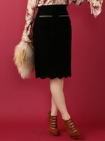 フロッキーレースタイトスカート/キャメル