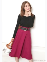 ベルト付きフレアスカート/ブラウン