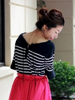 ボーダーフレアースリーブニット/グリーン柄