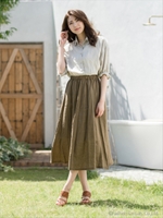 リネンギャザーフレアスカート/モカーキ