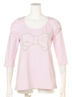 リボンパール刺繍袖ギャザープルオーバー/ピンク