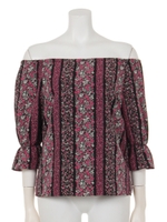 花柄ストライプオフショルブラウス/イエロー