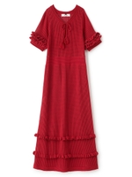 スカシフリルニットロングワンピ/レッド