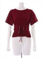 フロントコルセットベルト風Tシャツ/ボルドー