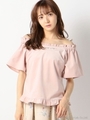 ロマンスベロアオフショルトップス/ベビーピンク