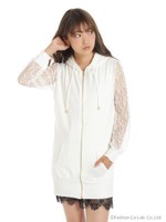 前ジップ袖レースパーカー/グレー