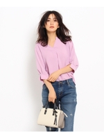 【洗える】[L]クリスピーVネックライトシャツ/ホワイト(002)