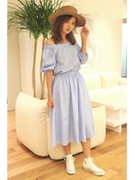 ストライプブラウス×スカート×ベルト　セット/ブルー×ホワイトストライプ1(111)